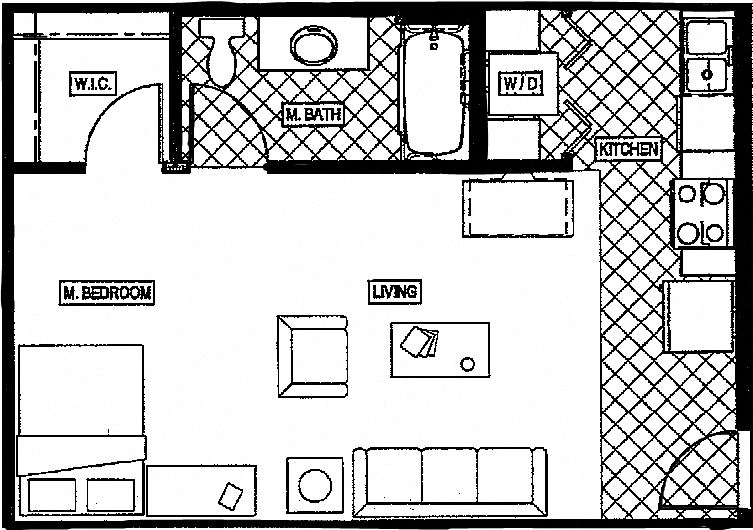 Floor plan for studio, 1 bath, 435 sqft